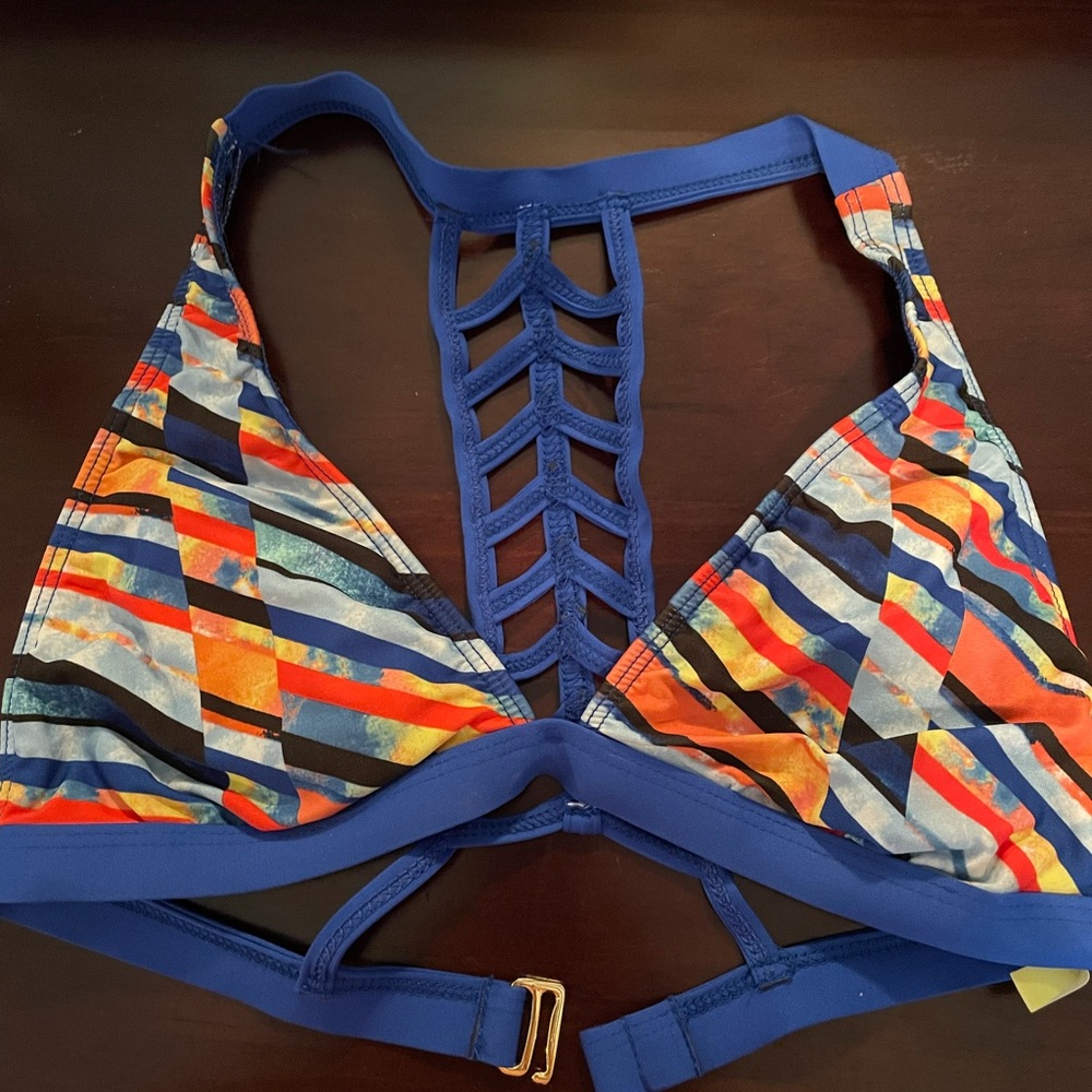 GIANNA BINI BLUE STRIPE PATTERNED BIKINI TOP